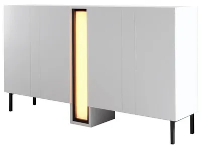 Image de Console Meuble d'entrée Bois MDF mélaminé blanc - L155 x H85 x P32 cm - LED RGB - Pieds métal