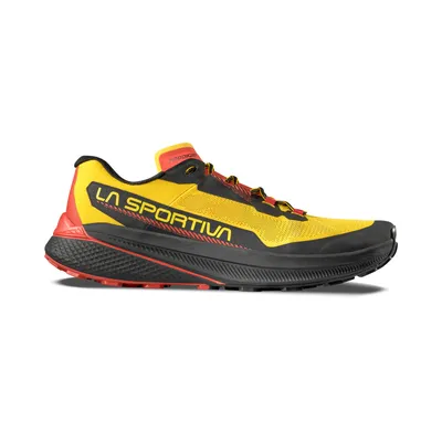 La Sportiva Prodigio Trailrunning-Schuhe in Gelb und Schwarz; seitliche Ansicht.