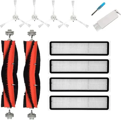 Produktbild von 12-teiliges Zubehör-Set für Dreame D9, D9 Max, D9 Pro, L10 Pro Staubsaugerteile, 2 Hauptbürsten, 4 Seitenbürsten, 4 Filter, 1 Reinigungsbürste, 1 Schraubendreher (weiß)