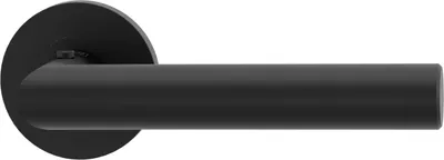 A black door handle on a white background.