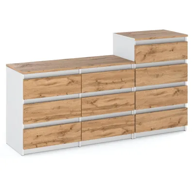 Produktbild von STIV Möbel | Kommodenset mit 10 Schubladen (6+4) | Weiß Matt / Eiche Wotan | 160 cm | modern & grifflos | Schlafzimmer & Wohnzimmer
