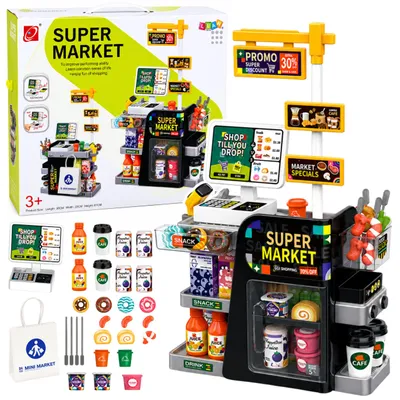 Produktbild von Kindersupermarkt mit Kasse und Scanner, 65-teilig.