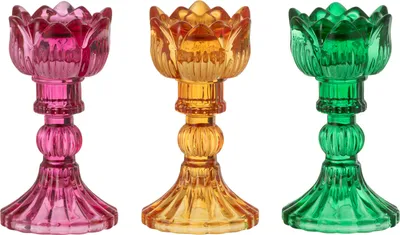 Produktbild von J-Line Kerzenhalter Rose Glas Mix 3 Sortiert