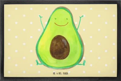 Produktbild von Mr. & Mrs. Panda Türmatte Avocado Glücklich 60 x 90 cm - Gelb Pastell - Geschenk, Fussmatte, Frucht, Chaos, Bodenvorleger, Schmutzfangteppich, Schmutzmatte, fußmatte