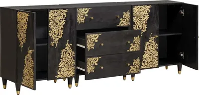 Zdjęcie produktu dla vidaXL Zestaw szafek łazienkowych z półką 3 szt. czarny 180 x 33 x 75 cm