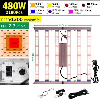 Obrázok produktu pre LED svetelný panel pre rastliny, stmievateľný jas, vysoký výkon PPFD, 480 W