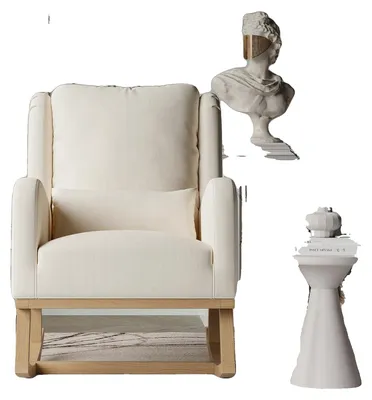 Zdjęcie produktu dla Fotel bujany, tapicerowany, z ergonomicznym podparciem, beżowy