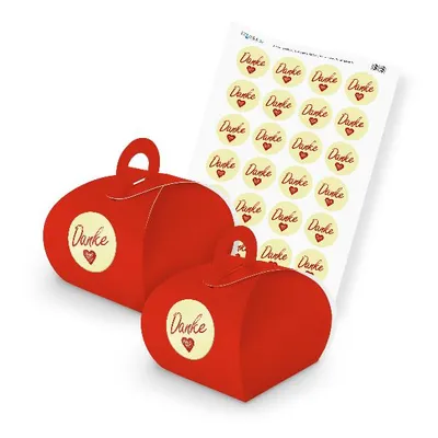 Produktbild von itenga SET DANKE (Motiv 1) 24x Geschenkschachtel mit Griff rot + Stickerbogen