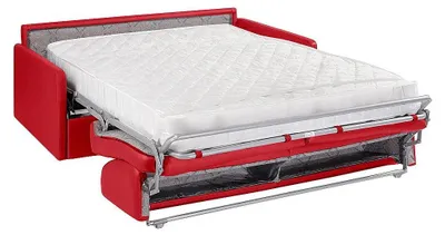 Produktbild von 4-Sitzer-Schlafsofa Express in rotem Kunstleder mit Memory-Schaum-Sitzfläche - Breite Lattenrostliegefläche 160 cm - Matratze 18 cm CALIFE