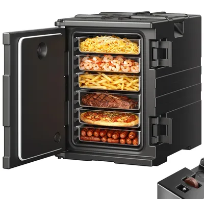 Image de VEVOR Porte-conteneurs alimentaires isolés, 82 Qt Hot Box pour la restauration, Porte-conteneurs alimentaires LLDPE avec double boucle, Réchauffeur de repas à chargement frontal avec poignées, Chargeur final empilable pour restaurant, cantine, etc. Bla