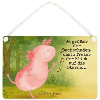 Produktbild von Mr. & Mrs. Panda Schild Axolotl Tanzen Design DIN A6 - Weiß - Geschenk, Türschild, Sterne, gut Gelaunt, Wandschild, Wandbild Holz, Freundin, wandtafel