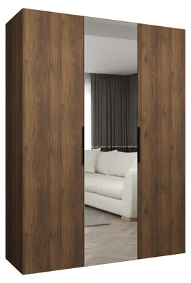 Produktbild von MEBLE KRYSPOL, Kleiderschrank Spiegel, 150x202x52, Warmia-Nuss, Griff Schwarz