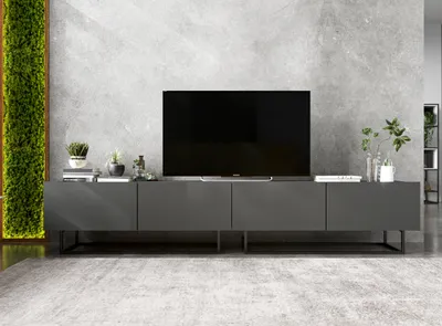 Produktbild von 2 Stk TV-Schrank 2 x Enjoy TV Schwarze Metall Fußgestell Modern Lindner Möbel  240cm x 46cm x 35cm Farbe: Graphit matt - Graphit matt