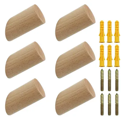 6er-Set Holzkleiderhaken, Buchenholz, 3 x 6 cm, Wandmontage