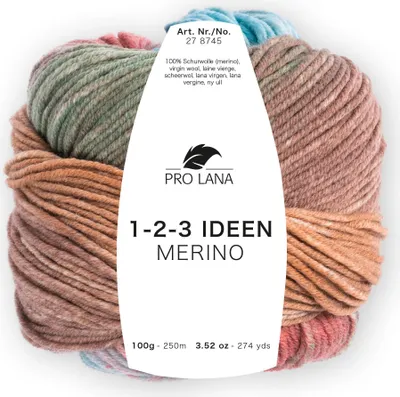 Produktbild von Pro Lana 1-2-3 IDEEN MERINO 100 g 100 % Wolle mit Degradé-Farbverlauf 250 m Farbe 002 - hellblau/braun/oliv