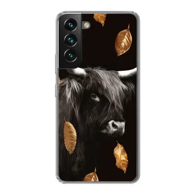 Produktbild von MuchoWow® Handyhülle Schutzhülle Hülle für Samsung Galaxy S22 Schottischer Highlander - Blätter - Gold - Schwarz Silikon Softcase Handy Hülle - Mobiltelefonhülle
