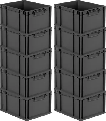 Produktbild von SparSet 10x Eurobox NextGen Color | HxBxT 22x30x40cm | 20 Liter | Griffe schwarz geschlossen | Glatter Boden | Schwarz | Eurobehälter, Transportbox, Transportbehälter, Stapelbehälter