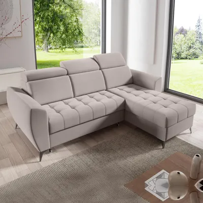 Produktbild von Ecksofa AURORA I mit Schlaffunktion, Bettkasten & universeller Ottomane, Beige