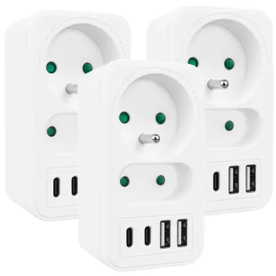 Produktbild von Maclean Stromsteckdose x2 + 4xUSB Verteiler mit 2 Steckdosen 2xUSB A 2xUSB C PD 20W 1x16A + 1x6A MCE249 F/W 3 Stück