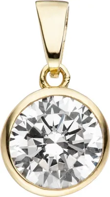 Produktbild von Solitär Anhänger mit Zirkonia weiß rund 925 Silber vergoldet Halsschmuck Damen