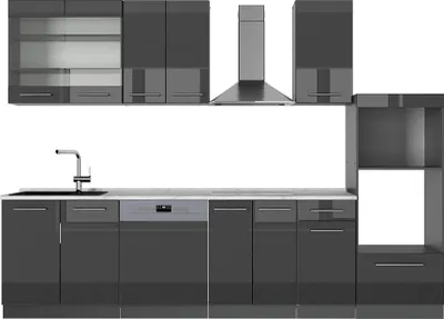 Image de Cuisine Vicco Fame-Line Anthracite Haute brillance 300cm avec armoire haute, PT Marbre, Model 56939