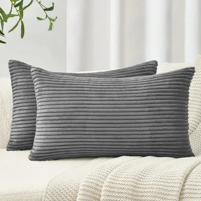 Immagine prodotto di Coperte per cuscini 40x80 cm, tessuto corduroy, grigio scuro, a righe, set da 2