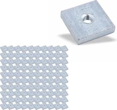 Produktbild von 100x Nutenstein | Gewindeplatte 19x19x4 mm M5 Gewinde mittig | Stahl blau verzinkt