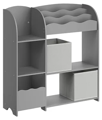 Produktbild von Kinderbücherregal mit Aufbewahrungsbehältern – Spielzeug-Organizer – 45 kg – 30 x 93 x 100 cm – grau