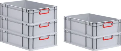 Produktbild von SuperSparSet 5x Eurobox NextGen Color | HxBxT 17x40x60cm | 34 Liter | Griffe rot geschlossen | Glatter Boden | Grau | Eurobehälter, Transportbox, Transportbehälter, Stapelbehälter