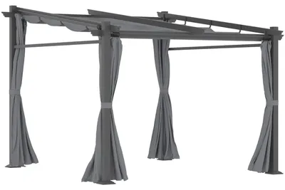 Obrázek produktu pro Pergola 2,97X2,95M Vodoodpudivý Altán Se Sluneční Stříškou A Bočními Panely, Polyester, Tmavě Šedá
