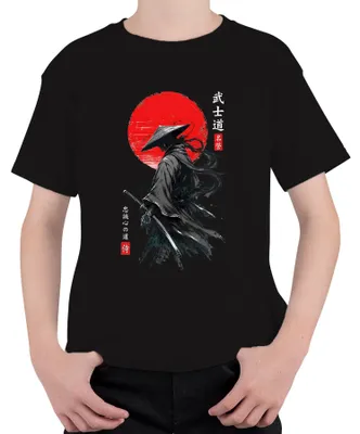 Obrázek produktu pro Samuraj, ronin, katana, meč, červené slunce, Japonsko, válečník, Y2K, šógun, dětské tričko, černá barva, velikost 128