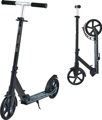 Image de Trottinette pour enfants Trottinette urbaine - Trottinette à deux roues - Guidon réglable en hauteur - Plateau antidérapant - Pliable - Charge maximale : 100 kg - À partir de 8 ans - Noir