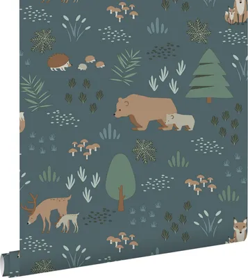 Immagine prodotto di ESTAhome carta da parati foresta con animali della foresta blu grigrio 53 cm x 10.05 m