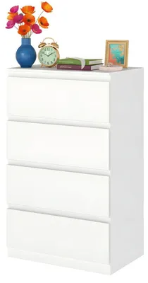Immagine prodotto di Comodino bianco con 4 cassetti, dimensioni 60x40x98 cm, realizzato in MDF