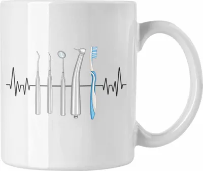 Produktbild von Trendation - Zahnarzt Herzschlag Tasse Geschenk für Zahnmedizin Zahnarzthelferin Zahnärztin Hobby Geschenkidee (Weiß)