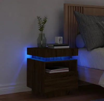 Obrázek produktu pro vidaXL Noční stolek s LED světly hnědý dubový vzhled 40x39x48,5 cm