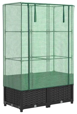 Produktbild von vidaXL Hochbeet mit Gewächshaus-Aufsatz Rattan-Optik 80x40x138 cm