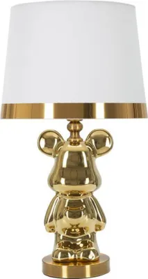 Produktbild von Keramik Tischlampe Serie BEAR Bärenform Gold mit Stoffschirm, Höhe 54 cm