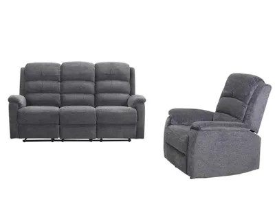 Produktbild von NEVERS 3-Sitzer Sofa und Stoffsessel mit elektrischer Relaxfunktion - Grau