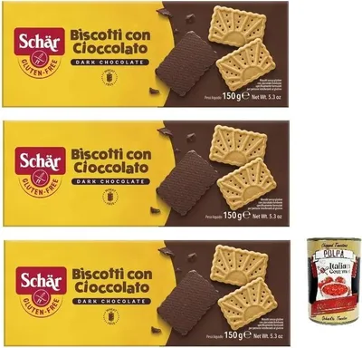 Produktbild von 3x Dr. Schär Biscotti Senza Glutine con Cioccolato Fondente,Glutenfreie Kekse mit dunkler Schokolade,Süße Snacks 150g + Italian Gourmet Polpa di Pomodoro 400g Dose