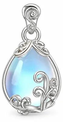 Produktbild von Tropfen-Anhänger, hellblaues Glas, silberfarbene Ranke, KI-generiertes Bild