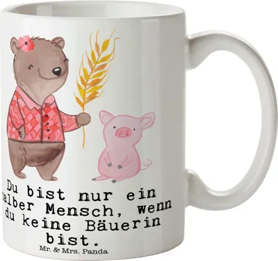 Produktbild von Mr. & Mrs. Panda Kaffeetasse Bäuerin Herz - Weiß - Geschenk, Bauernhof, Spruch, Kaffeepott, Becher, Witzig, Tasse, Lustig, haferl, Teetasse