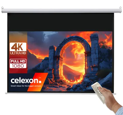 Produktbild von celexon basic Motor-Leinwand 110" | 240x135 cm 16:9 | elektrische Full-HD 4K Beamer-Leinwand für Heimkino oder Büro-Präsentationen | geeigent zur Deckenmontage oder Wandmontage | inkl. Fernbedienung