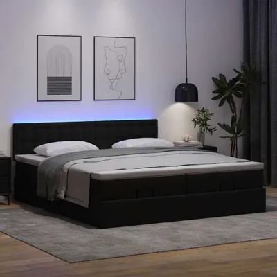 Produktbild von Maison Exclusive - Ottoman-Bett mit Matratzen & LEDs Schwarz 180x200 cm Kunstleder