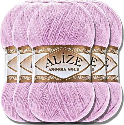 Produktbild von Alize 5x 100g Angora Gold Wolle, Uni, Häkeln, Stricken (Lilac | 27)