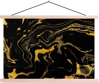 Produktbild von MuchoWow® Textilposter Muster - Gold - Schwarz 60x40 cm mit holzfarbenen Rahmen - Bilder