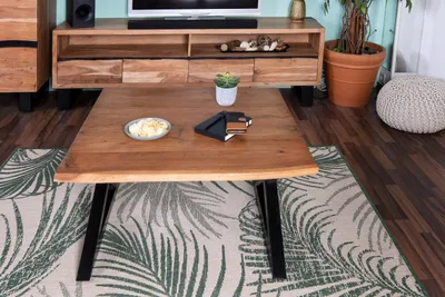 Produktbild von Couchtisch Baumkante 90x90 cm Akazie Nussbaumfarben schwarz X-Gestell geschlossen