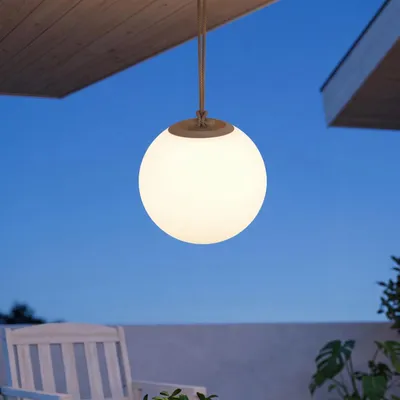Obrázek produktu pro LED závěsné světlo venkovní bezdrátové bateriové stmívače změna barvy RGBW IP65 Ø 24 cm béžové bílé kulové stínidlo moderní venkovní lampa zahradní terasa