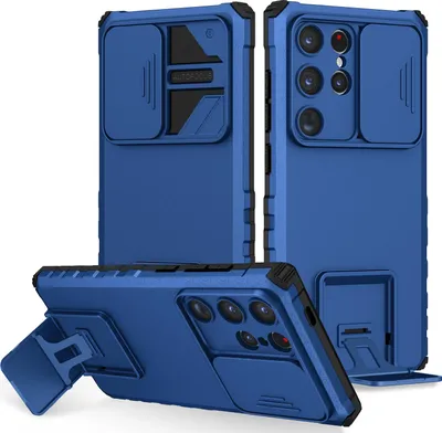 Immagine prodotto di Custodia per Samsung Galaxy S26 Ultra a doppio strato, robusta, custodia con protezione militare con supporto e protezione scorrevole per fotocamera, blu