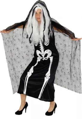 Produktbild von Skelett Kleid mit Umhang für Damen Gr. S - XXL, Größe:XXL